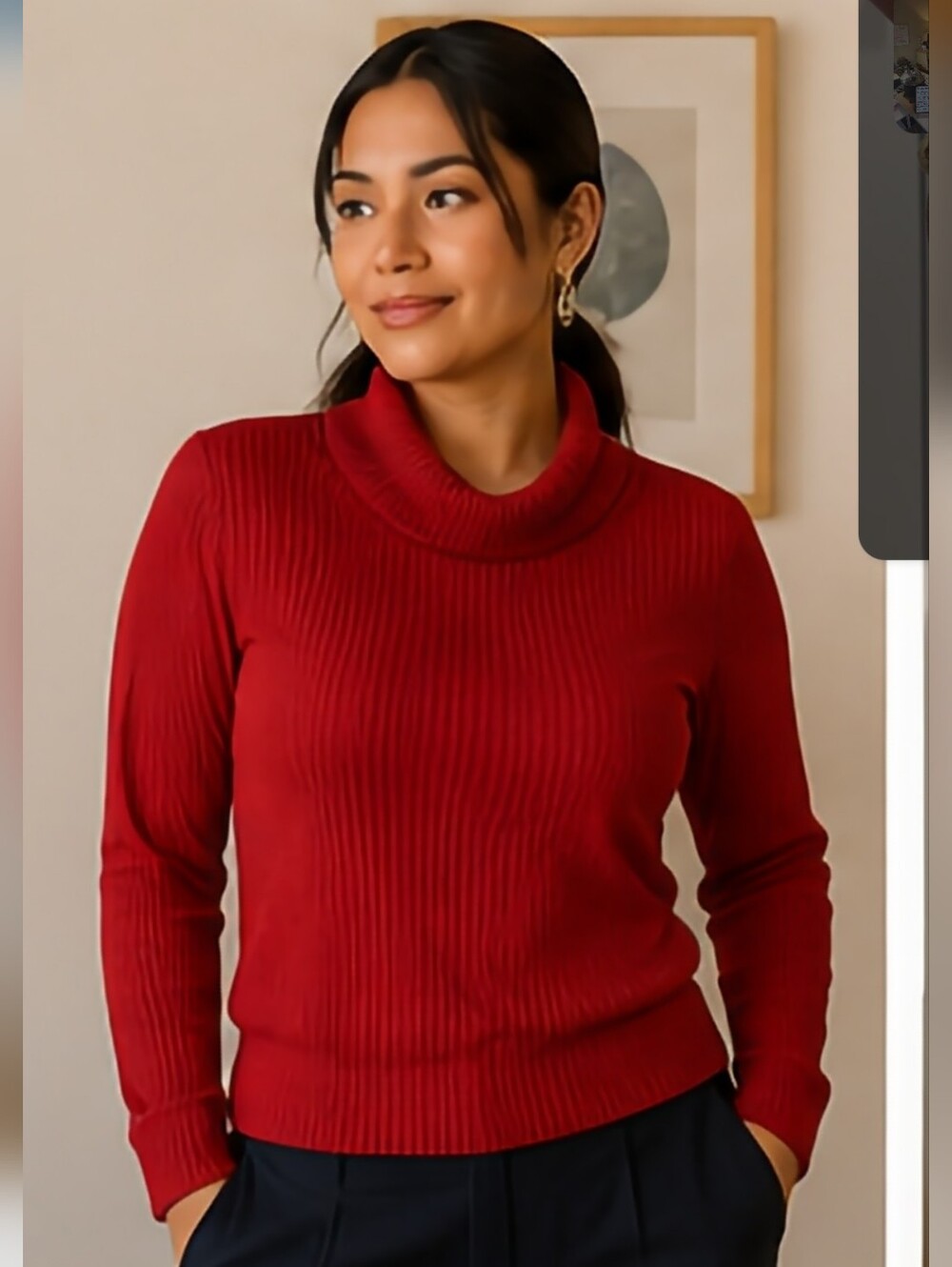 DKNY Red Turtle Neck Long Sleeve Top
